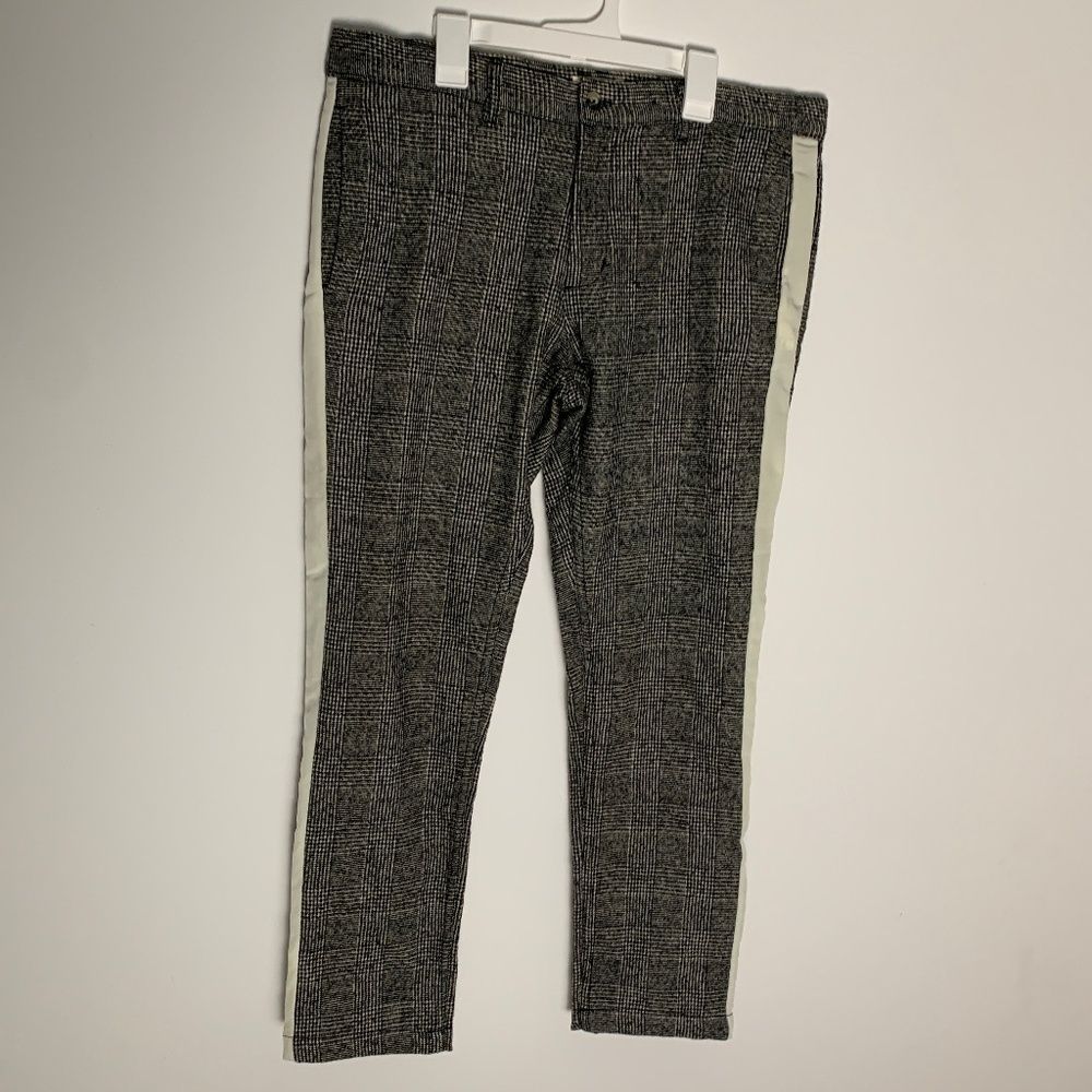 Oro Los Angeles Wool Check Plaid Grey Black White Trouser Dress Pants Size 32